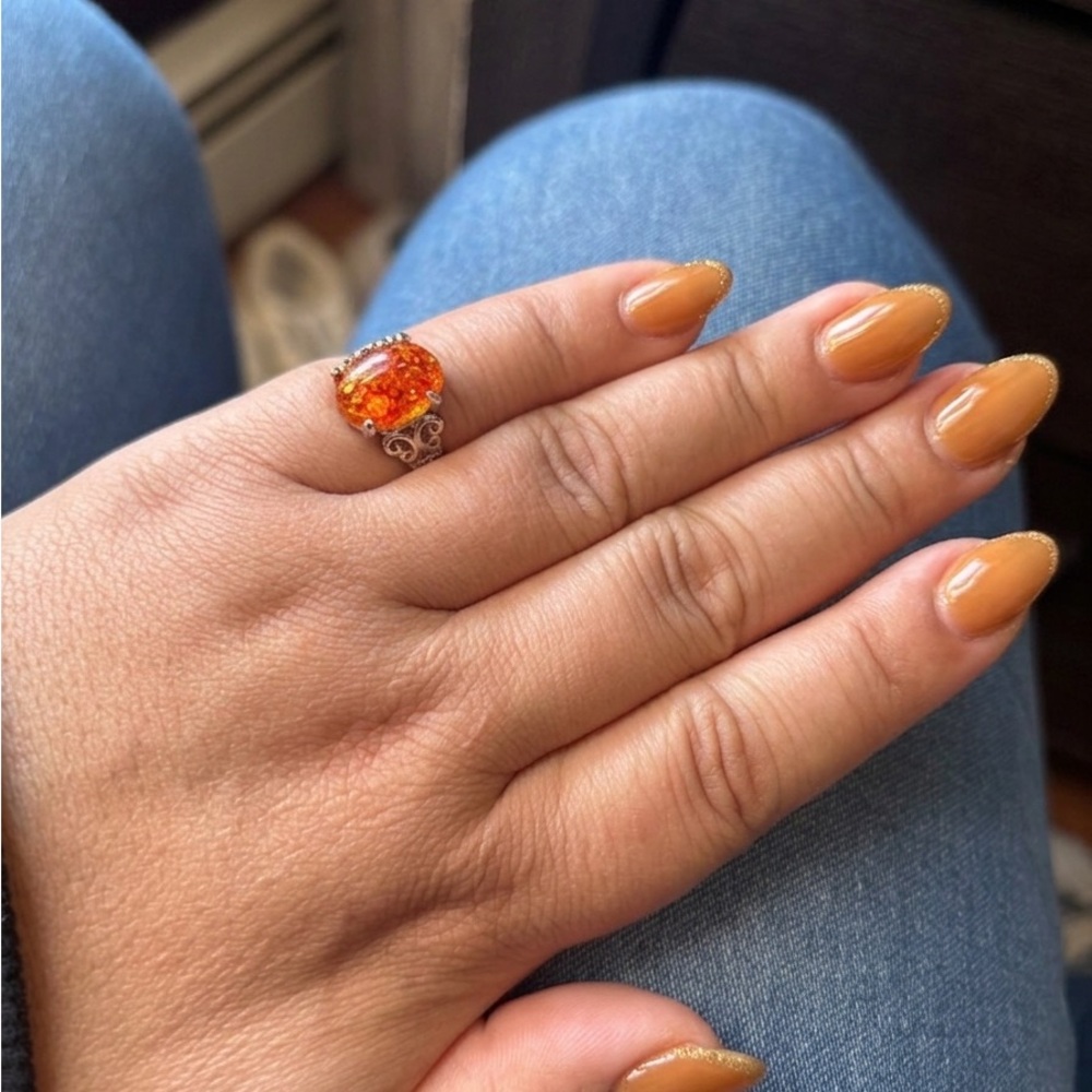 Size 7 Orange Crystal Cocktail Ring